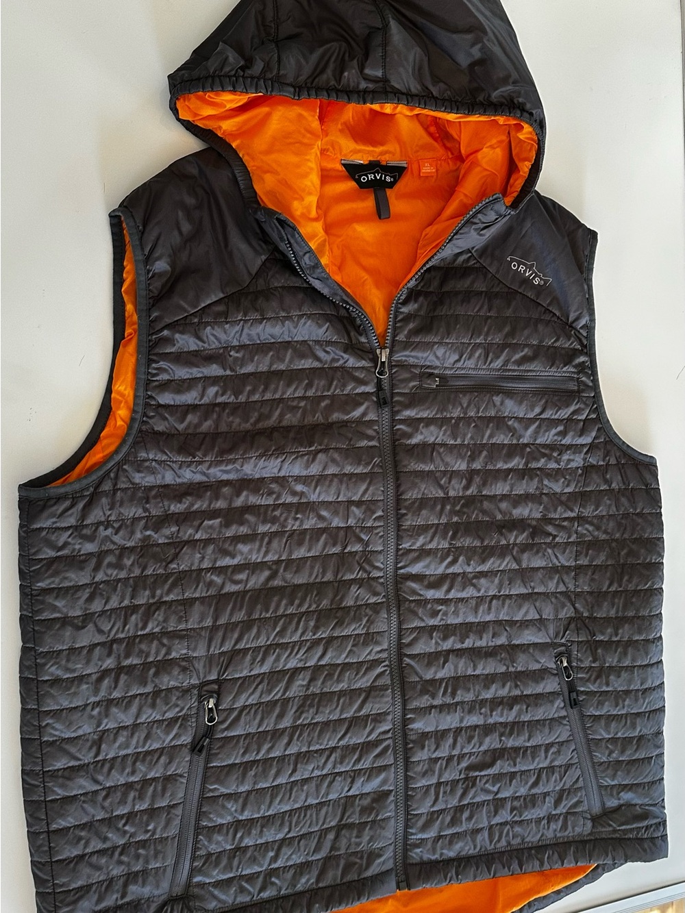 Orvis Navy Quilted Puffer Vest Light Primaloft Jacket Mens Sz XL Camping Hiking